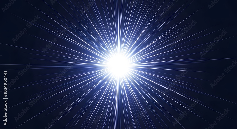 Fototapeta premium Abstract light rays with bright glow and radiant beams on dark navy background