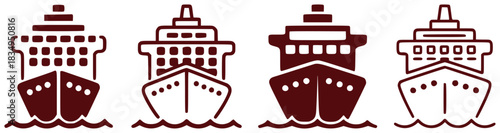 Set of Four Stylized Cruise Ship Icons on White Background