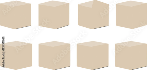 Wooden block shapes set, blank beige wood cubes and geometric forms, isolated craft blocks, natural textured wooden figures for design projects