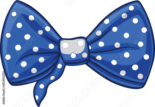 A single blue bow tie with white polka dots is prominently displayed high-quality