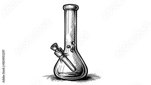 Detailed line art illustration of a glass bong with a classic design