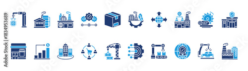 industry icon set glyph blue