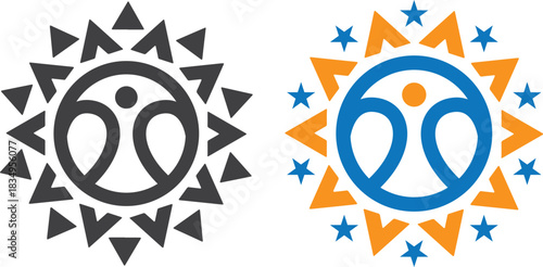 People Sun Star Community Emblem Logo Design Celebration Vector Template