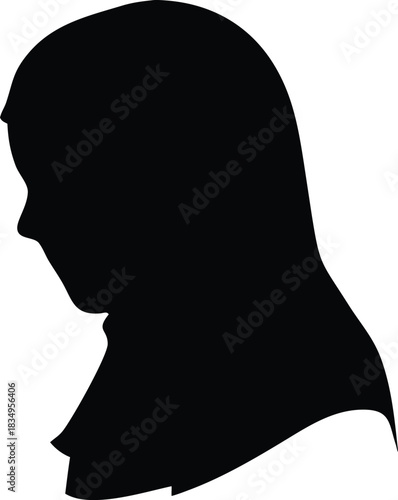 A black silhouette of a woman s head and shoulders in profile view