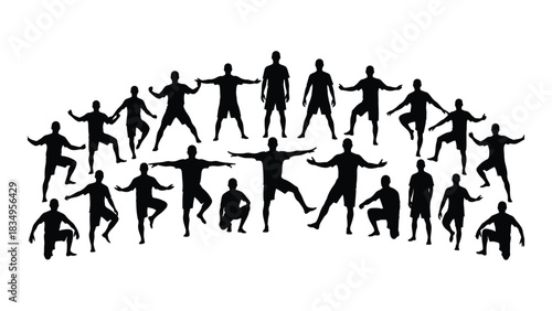 Dynamic human silhouettes in various poses isolated on white background, Vector