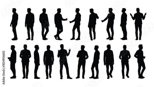 Various male silhouette poses isolated on white background, Vector