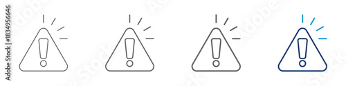 Attention or warning sign icons collection in thin line style and blue color. Vector and design.