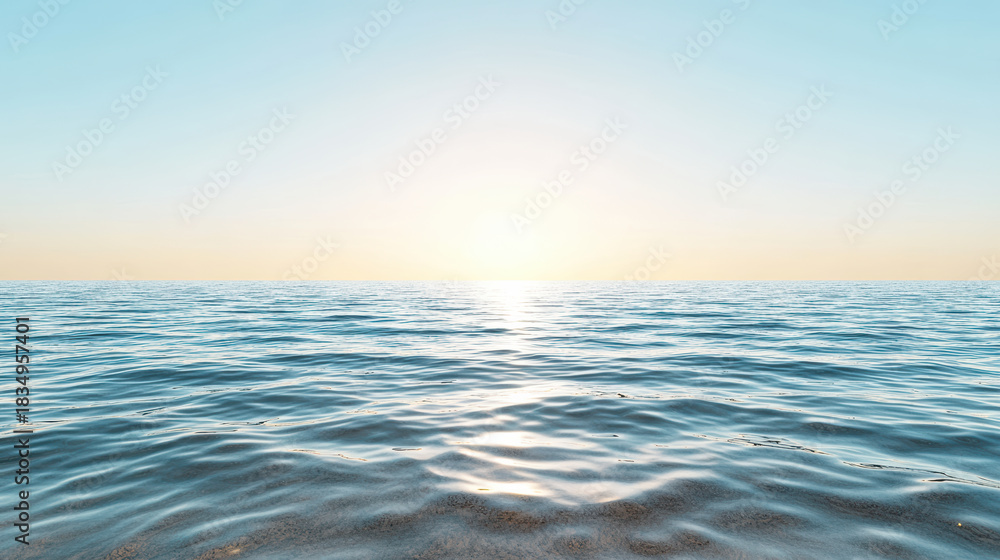 Obraz premium Calm ocean horizon golden hour soft glow serene seascape