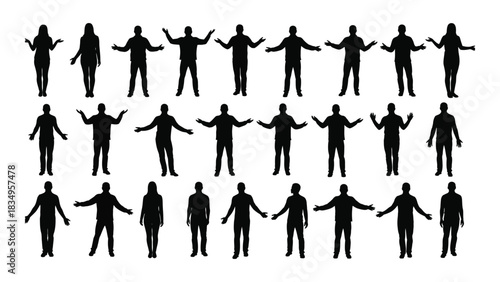 Diverse collection of people silhouettes isolated on white background, Vector