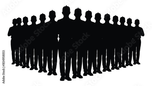 Group of uniformed silhouettes in formation isolated on white background, Vector