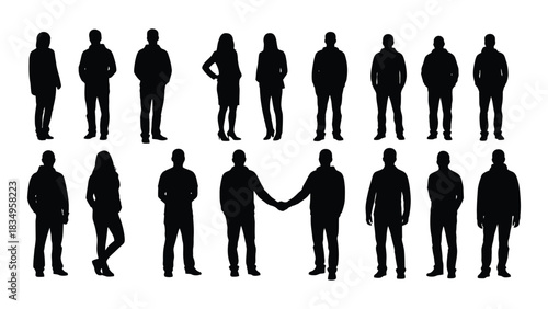 Diverse group of people silhouettes isolated on white background, Vector