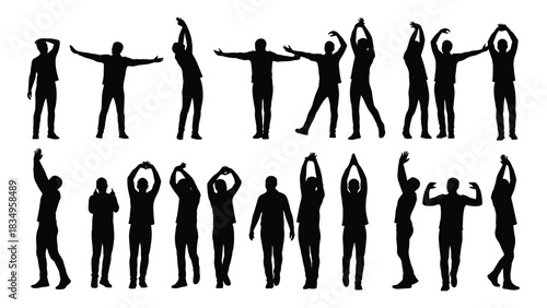 Human silhouettes in diverse poses isolated on white background, Vector