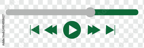 Music or video play bar icon. Audio player for songs or podcast playlist. Play, shuffle, repeat, rewind and fast forward buttons. Template of media player playback panel interface