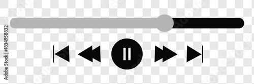 Music or video play bar icon. Audio player for songs or podcast playlist. Play, shuffle, repeat, rewind and fast forward buttons. Template of media player playback panel interface