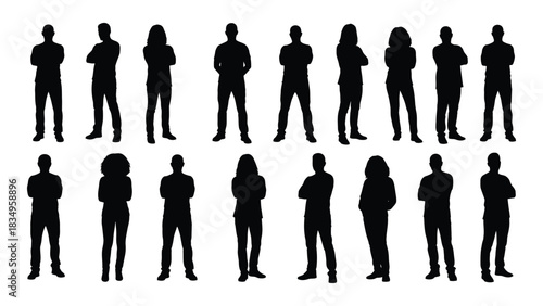 Collection of diverse people silhouettes isolated on white background, Vector