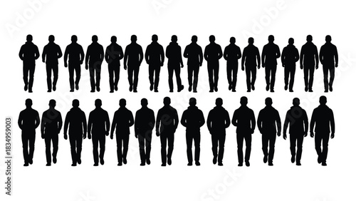 Walking men silhouettes collection isolated on white background, Vector
