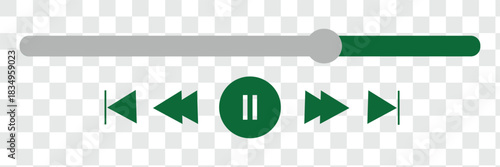 music player icons on transparent background. video player pause and play icon with previous and forward buttons.