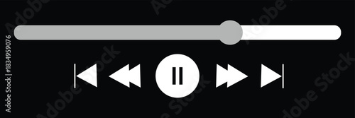music player icons on transparent background. video player pause and play icon with previous and forward buttons.