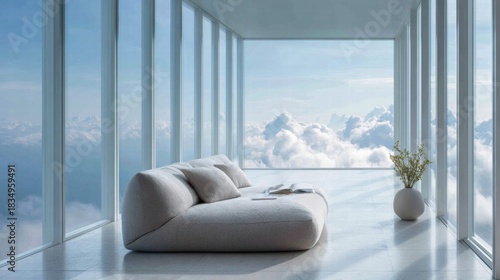 Modern interior with a view of the clouds