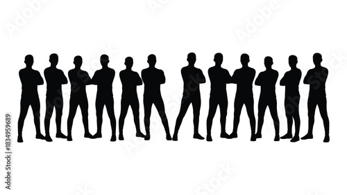 Line of male silhouettes isolated on white background, Vector