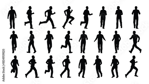 Human walking and running silhouettes isolated on white background, Vector