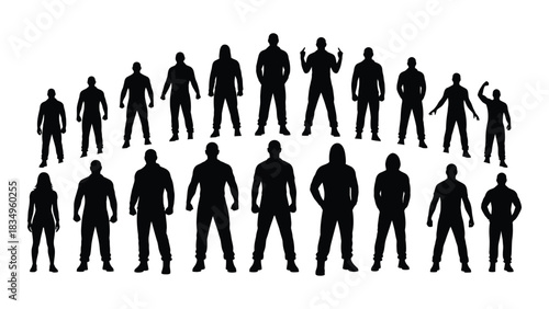 Diverse group of people silhouettes isolated on white background, Vector