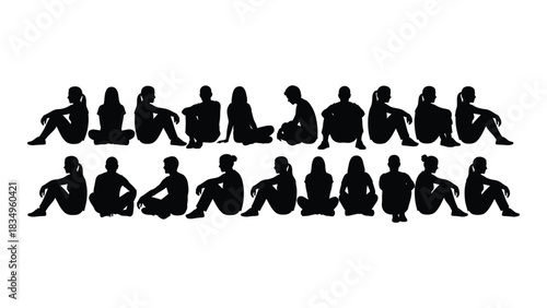 Sitting people silhouettes collection isolated on white background, Vector