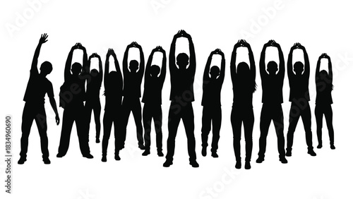 Group of people stretching silhouettes isolated on white background, Vector