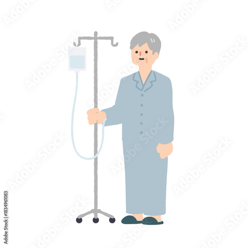 点滴をするおじいちゃんのイラスト