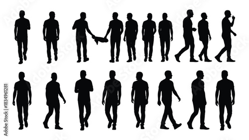 Men silhouette pack isolated on white background, Vector