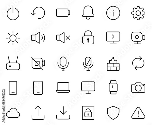 System and Device Line Icons for Apps, UI, Security and Utilities