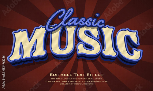 [Editable Text Effect Logo] ”classic Music Logo” The title logo style is a three-dimensional, thick logo style with a retro typeface on a radial background.