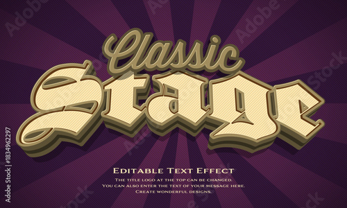 [Editable Text Effect Logo] ”classic Stage Logo” The title logo style is a three-dimensional, thick logo style with a retro typeface on a radial background.