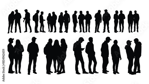 Group of people silhouettes isolated on white background, Vector