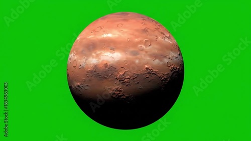 Dynamic animation of Mars rotating against green screen background for VFX compositing and space exploration