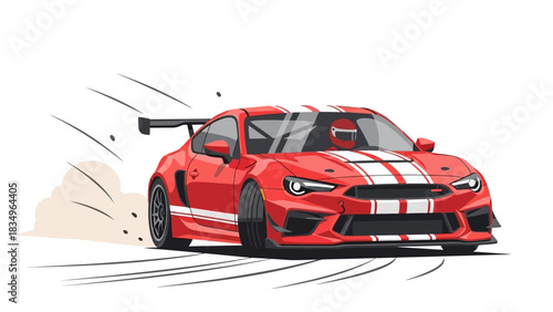 Red Racing Car Drifting Cartoon Vector Illustration