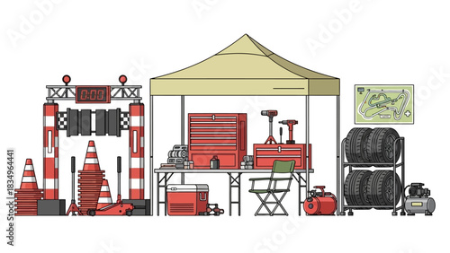 Race Car Garage Pit Stop Illustration Vector