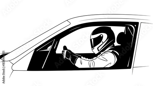 Illustration of Race Car Driver Giving Thumbs Up
