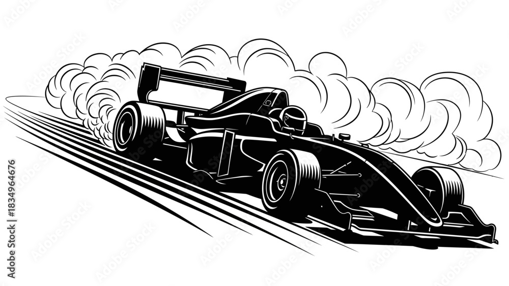 Naklejka premium Formula One Racing Car Monochrome Vector Illustration of Speed and Competition