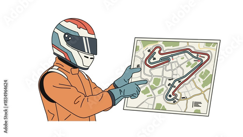 Race Car Driver Analyzing Track Map Automotive Strategy and Preparation