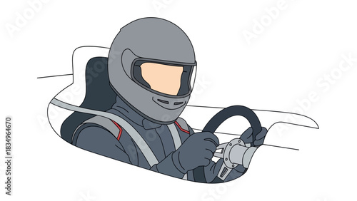 Vector Illustration of a Go Kart Racer in Helmet and Racing Suit
