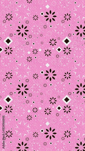 Delightful pink floral and geometric pattern, perfect for feminine designs, invitations, or trendy backgrounds, adding a touch of whimsy and charm