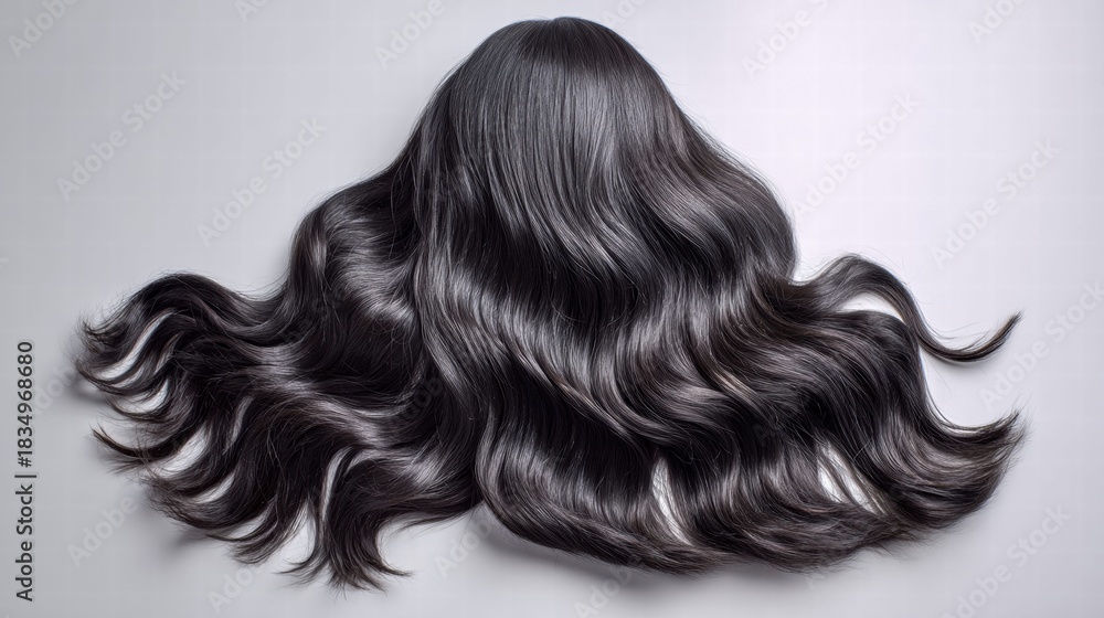 Fototapeta premium Luxurious Black Hair on a Gray Background