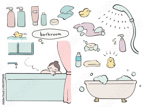 お風呂のカットイラスト・カラー
