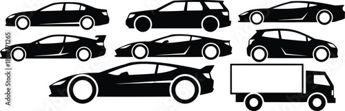 Black Car Vehicle Icon Set Vector Illustration