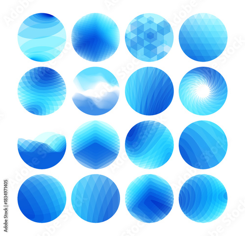 Set of translucent blue spheres. Abstract geometric design. Vector illustration for brochure, poster, cover, card, presentation, flyer or banner.