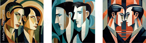 Striking Cubist Portrait of Gay Couple in Teal and Orange