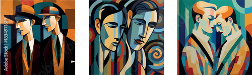 Cubist Art Deco Portrait of Gay Men with Bold Colors