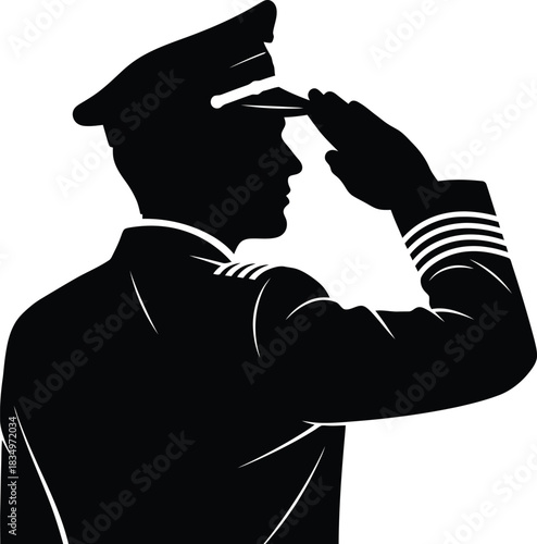 Black Pilot Saluting Silhouette Vector Illustration Icon