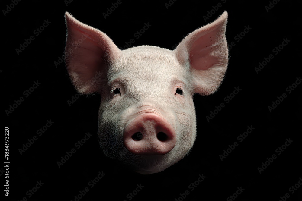 Fototapeta premium Realistic pig character portrait showcasing detailed features with a plain background highlighting facial expressions and structure